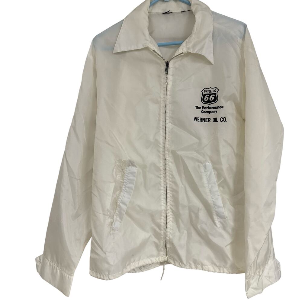 VTG Phillips 66 Mens White Rain Jacket / Windbreaker Werner Oil Co SERVICE RARE